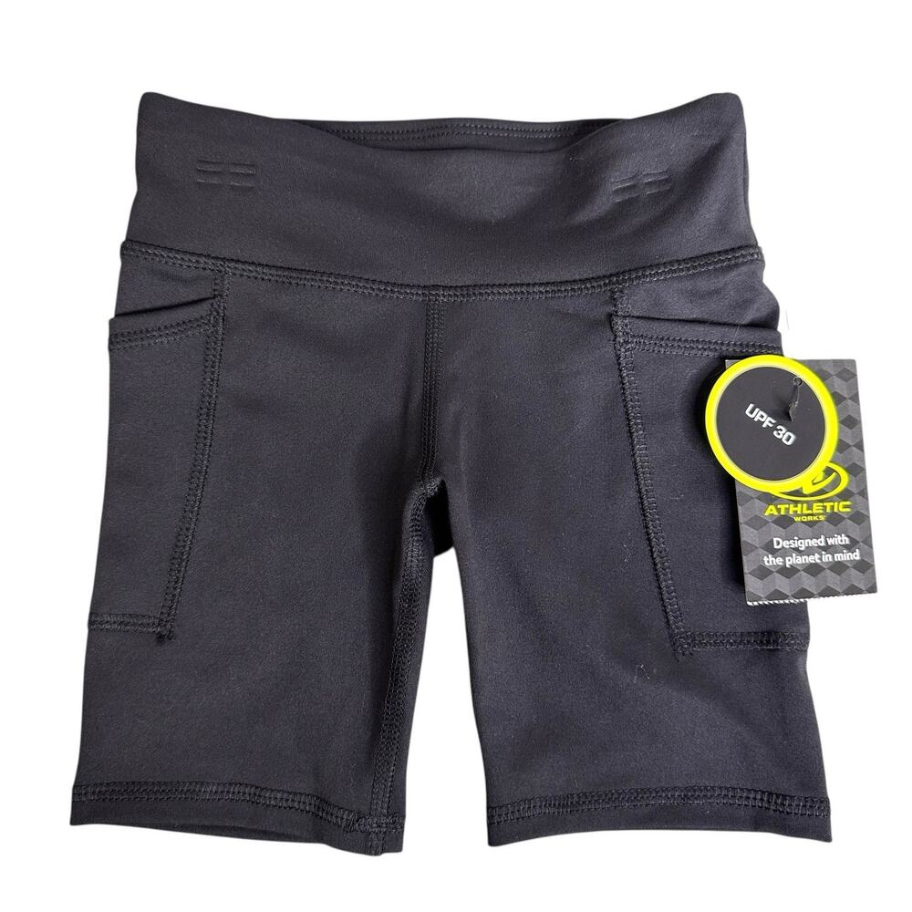 Athletic Works Girl's Active Bike Shorts Small 6-6X Black Soot Pockets